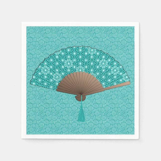 Japanska Fläkt i Asanoha mönster, turkos Pappersservett (Framsidan)