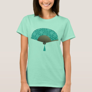 Japanska Fläkt i Asanoha mönster, turkos Tee Shirt