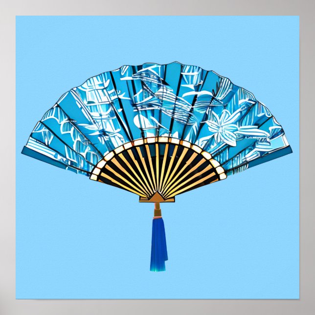 Japanska Fläkt i Turquise Blue och White Poster (Framsidan)