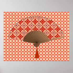 Japanska Fläkt, Shippo Motif, Mandarin Orange Poster