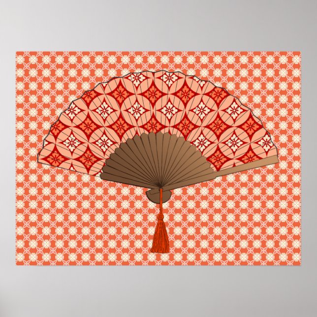 Japanska Fläkt, Shippo Motif, Mandarin Orange Poster (Framsidan)