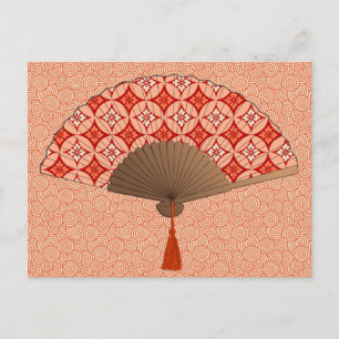 Japanska Fläkt, Shippo Motif, Mandarin Orange Vykort