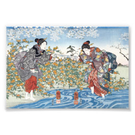 Japanska flickor av Ide Tama River Fototryck