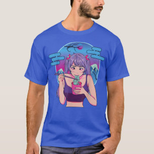 Japanska flickor Eating Noodles Anime Manga Graphi T Shirt