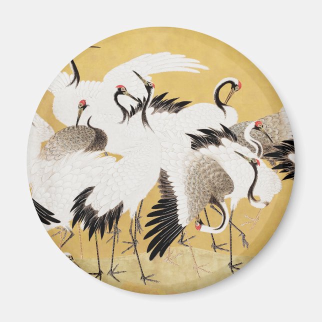 Japanska flockkranor Vintage Fågel Rik Klassisk Magnet (Framsidan)
