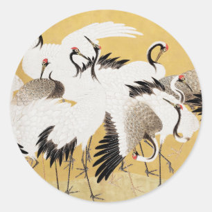 Japanska flockkranor Vintage Fågel Rik Klassisk Runt Klistermärke