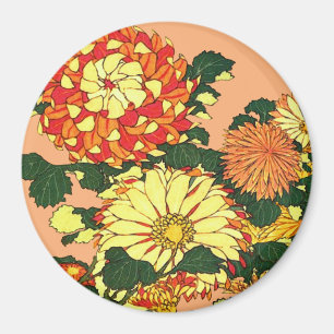 Japanska Flower Gräns, Mandarin Orange och Guld Magnet
