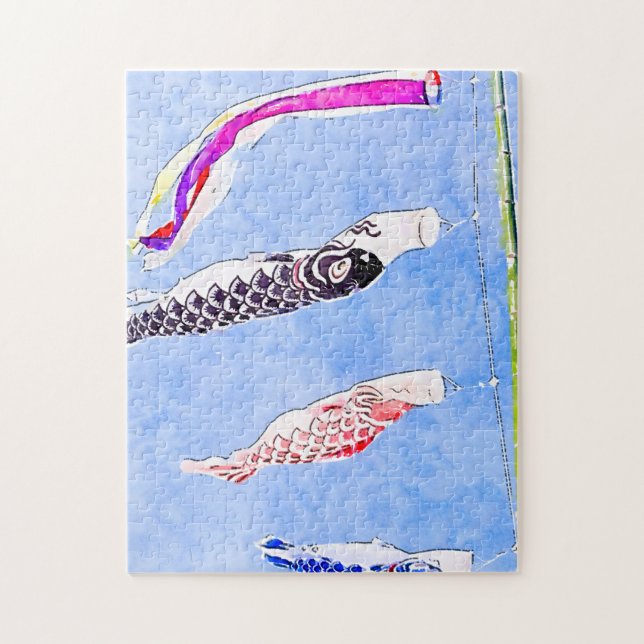 Japanska flygande Koi Koinobori Flagga Pussel (Vertikal)