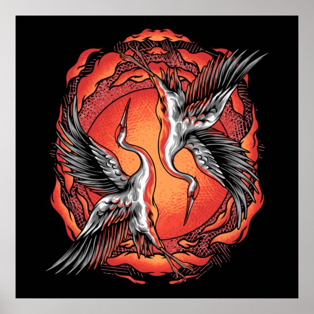 Japanska flygande stridstranor asiatisk konst  poster (Framsidan)