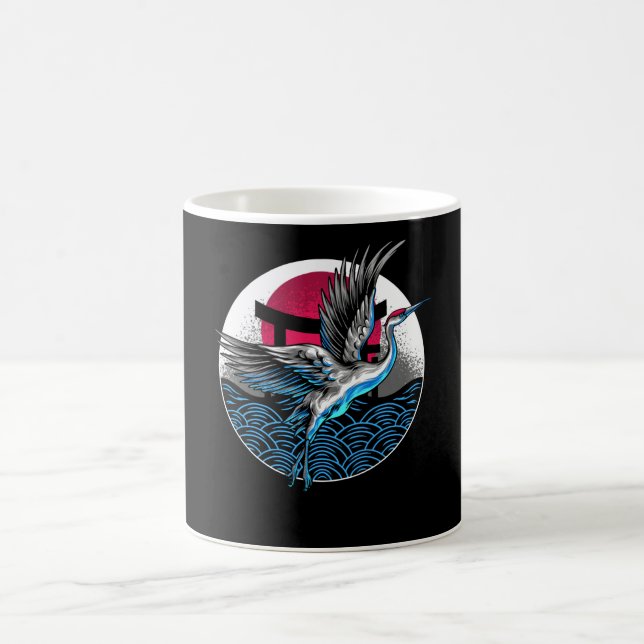 Japanska flygande tranor med japansk vågdesign kaffemugg (Center)