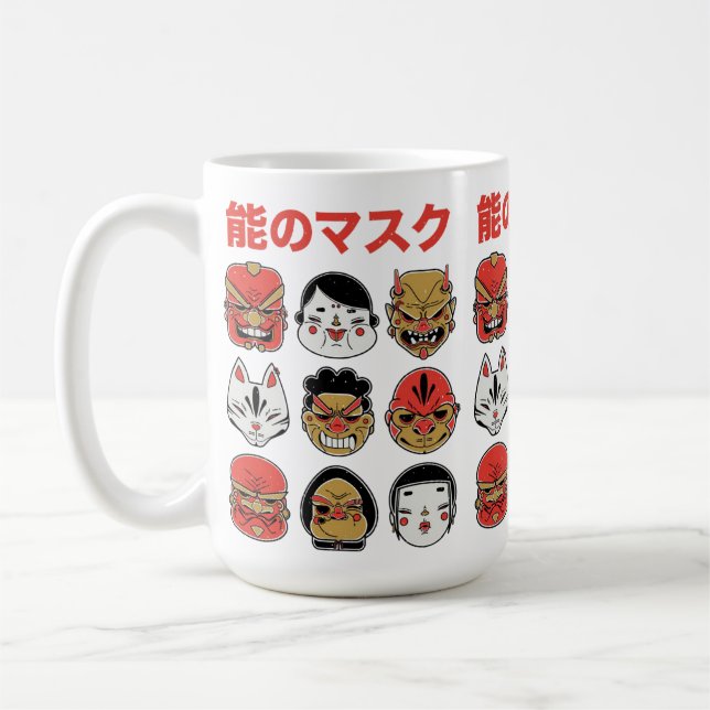 Japanska Folklore Demon och Kitsune Festive Kaffemugg (Vänster)