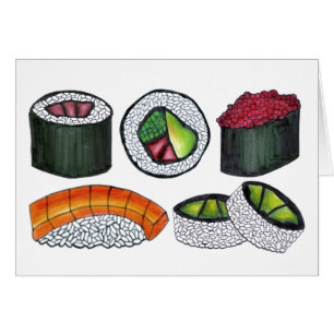 Japanska Food Sushi Maki California Rolls Nigiri Hälsningskort