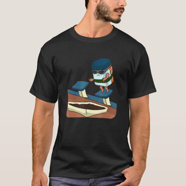 Japanska Food Sushi-Simmor i soy Sauce Sushi Roll T Shirt (Framsida)