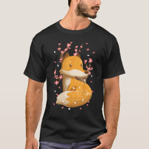 Japanska Fox Cherry Blommar Träd Sakura Cute Anim T Shirt