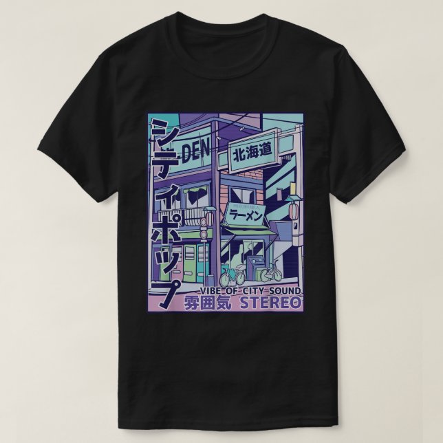 Japanska från City Pop Aesthetic Vaporwave Stil 80 T Shirt (Design framsida)