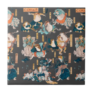 Japanska Frog ukiyo-e Froggies Kakelplatta