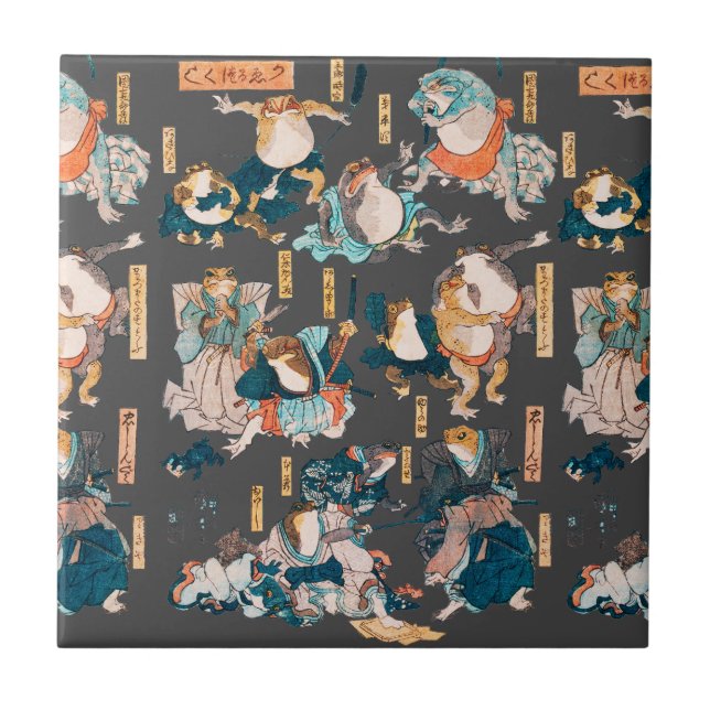 Japanska Frog ukiyo-e Froggies Kakelplatta (Framsidan)