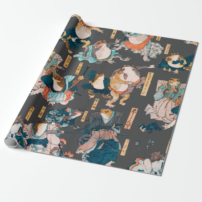 Japanska Frog ukiyo-e Froggies Presentpapper (Utrullad)