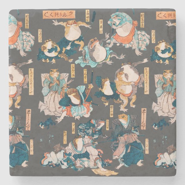 Japanska Frog ukiyo-e Froggies Stenunderlägg (Framsidan)