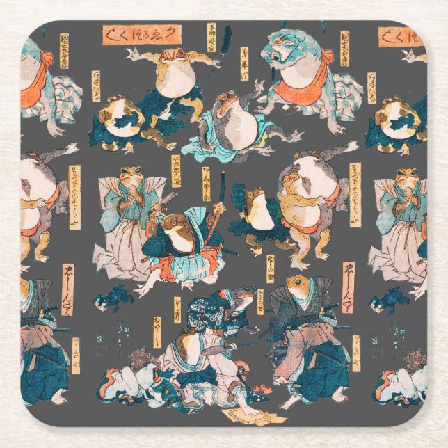 Japanska Frog ukiyo-e Froggies Underlägg Papper Kvadrat (Framsidan)