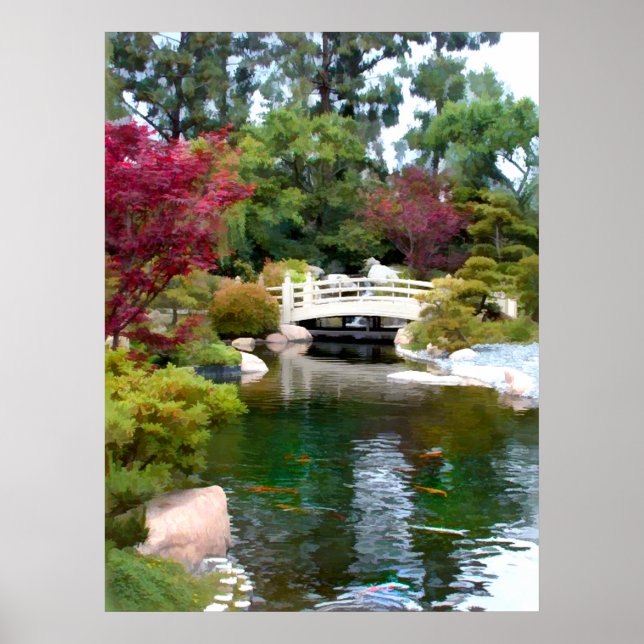 Japanska Garden Bridge och Koi Pond Poster (Framsidan)