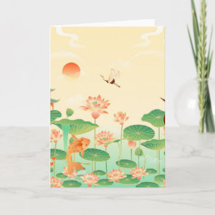Japanska Garden Koi Pond och Waterlilies Art Kort