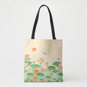 Japanska Garden Koi Pond och Waterlilies Art Tygkasse