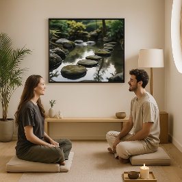 Japanska Garden med stenar, Vatten och växter Poster