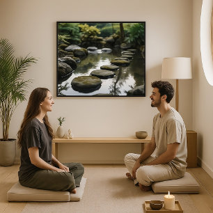 Japanska Garden med stenar, Vatten och växter Poster