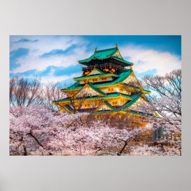 Japanska Garden Pagoda och Sakura i Osaka, Japan Poster (Framsidan)