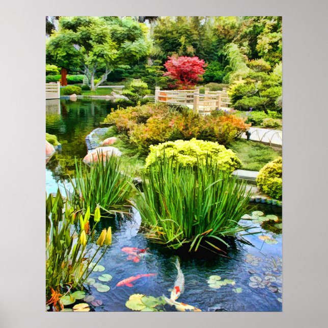 Japanska Garden Pond med Koi HDR july 10 Poster (Framsidan)