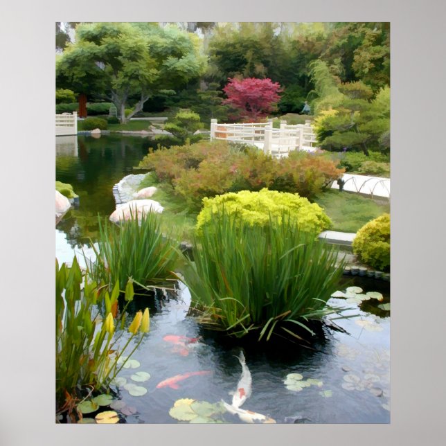 Japanska Garden Pond med Koi Poster (Framsidan)
