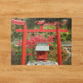 Japanska Garden Red Torii Grind och Shrine Photo Pussel
