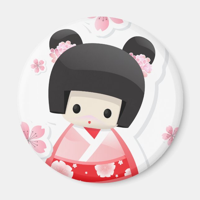 Japanska Geisha Doll - buns-serien Magnet (Framsidan)