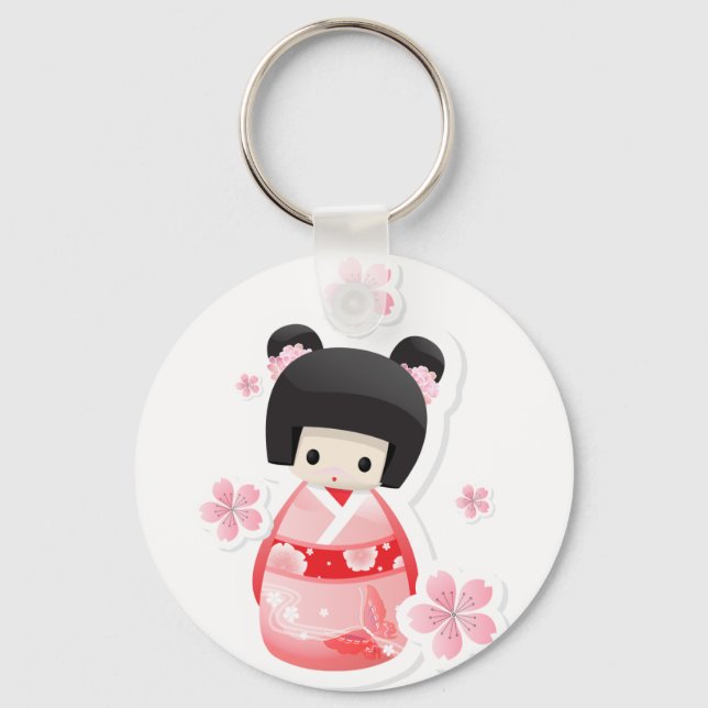 Japanska Geisha Doll - buns-serien Nyckelring (Framsida)
