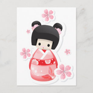 Japanska Geisha Doll - buns-serien Vykort