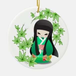 Japanska Geisha Doll - grönt serie Julgransprydnad Keramik