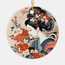 Japanska geisha & Flowers Ceramic Ornament