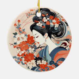 Japanska geisha & Flowers Ceramic Ornament
