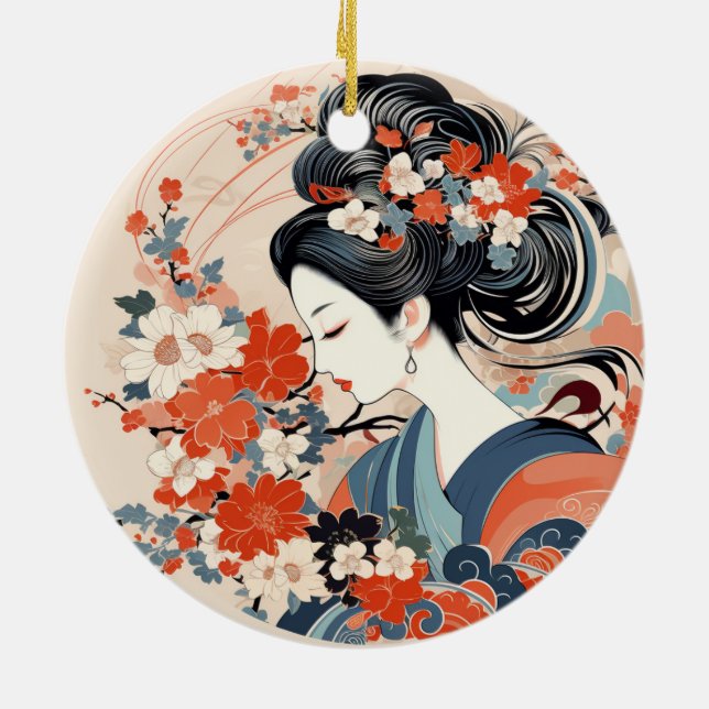 Japanska geisha & Flowers Ceramic Ornament (Baksidan)