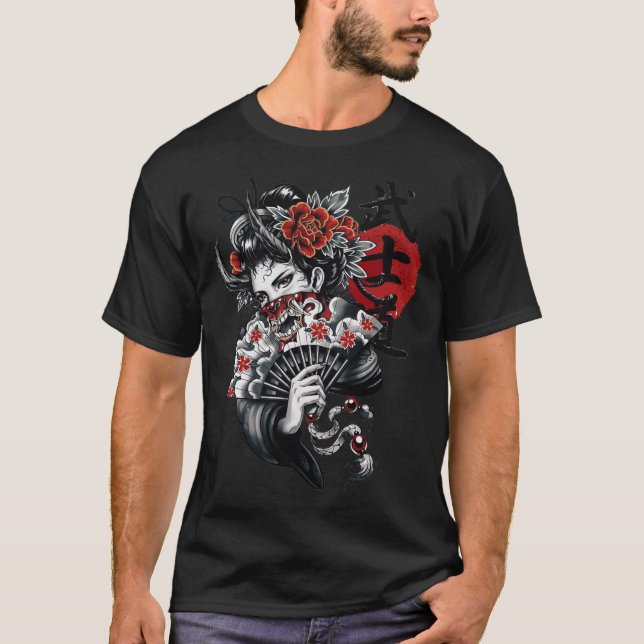 Japanska Geisha Girl Vaporwave Cyberpunk Popart Ur T Shirt (Framsida)