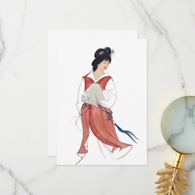 Japanska Geisha-hälsningskort Tack Kort (Fram/Back In Situ)