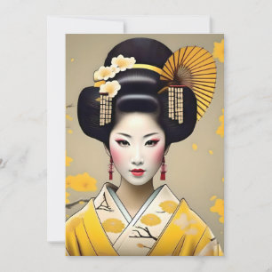 Japanska Geisha i Gult A Porträtt Julkort