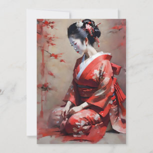 Japanska Geisha i Red B Porträtt Julkort