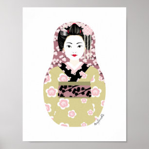 Japanska Geisha Matryoshka Poster