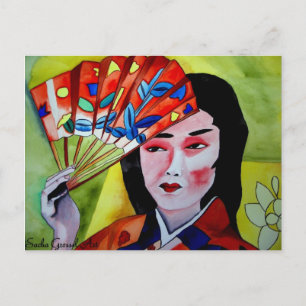 japanska Geisha med fläkt Vykort