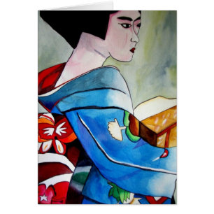Japanska Geisha-originalfärgkonsmålning Hälsningskort
