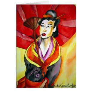 Japanska Geisha-originalfärgkonsmålning Hälsningskort
