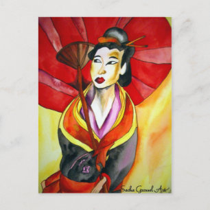 Japanska Geisha-originalfärgkonsmålning Vykort
