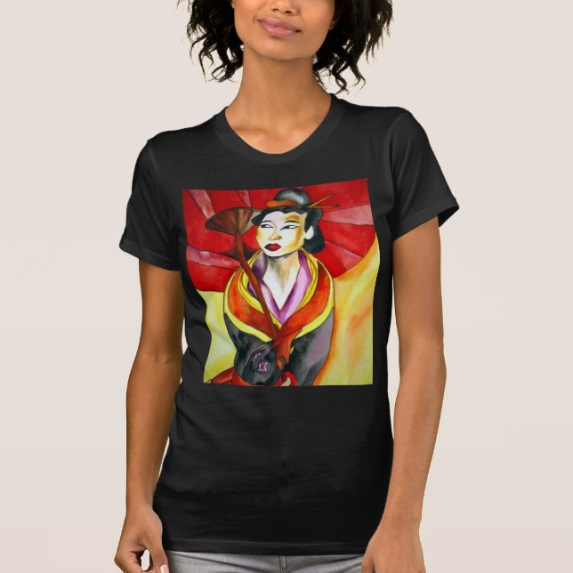 Japanska Geisha-originalvattenfärgsmålning T-shirt (Framsida)